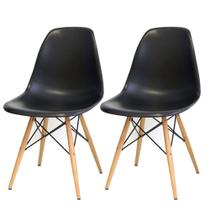 Kit 02 Cadeiras Decorativas Eiffel Charles Eames F03 Preto com Pés de Madeira - Lyam Decor