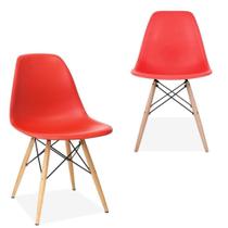 Kit 02 Cadeiras Decorativas Eiffel Charles Eames F03 Vermelho com Pés de Madeira - Lyam Decor