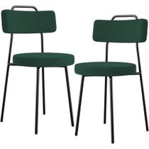Kit 02 Cadeiras Decorativas Estofada Para Sala De Jantar Barcelona L02 Bouclê Verde