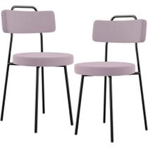 Kit 02 Cadeiras Decorativas Estofada Para Sala De Jantar Barcelona L02 Suede Rosê