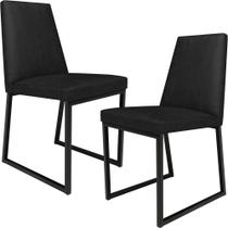 Kit 02 Cadeiras Decorativas Estofada Para Sala de Jantar Dafne L02 Tecido Sintético Preto -LyamDecor