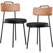Kit 02 Cadeiras Decorativas Estofada Para Sala Jantar Barcelona L02 material sintético Camel Preto - Lyam