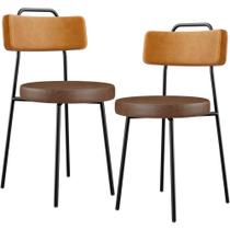 Kit 02 Cadeiras Decorativas Estofada Para Sala Jantar Barcelona L02 material sintético Whisky Marrom - Lyam