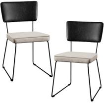Kit 02 Cadeiras Decorativas Estofada Sala Jantar Allana L02 Sintético Preto Linho Cru - Lyam Decor