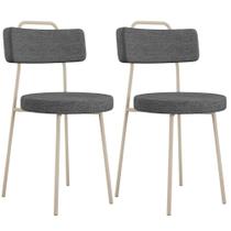 Kit 02 Cadeiras Decorativas Estofada Sala Jantar Barcelona Arena L02 Linho Cinza Escuro - Lyam