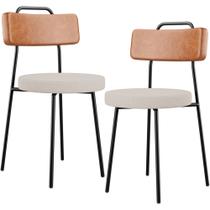 Kit 02 Cadeiras Decorativas Estofada Sala Jantar Barcelona L02 material sintético Camel Linho Bege - Lyam