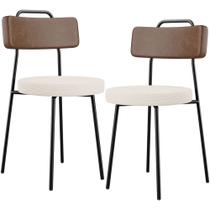 Kit 02 Cadeiras Decorativas Estofada Sala Jantar Barcelona L02 material sintético Marrom Linho Cru - Lyam