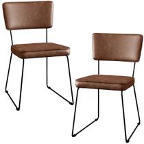 Kit 02 Cadeiras Decorativas Estofada Sala Jantar Base Aço Allana L02 material sintético Marrom - Lyam Decor