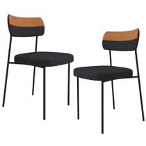 Kit 02 Cadeiras Decorativas Estofada Sala Melina L02 Linho Grafite material sintético Caramelo - Lyam Decor