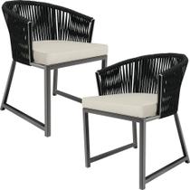 Kit 02 Cadeiras Decorativas Para Área Gourmet Cozinha Corda Náutica Bethari D04 Preto - Lyam Decor