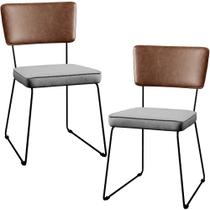 Kit 02 Cadeiras Decorativas Sala De Jantar Allana L02 material sintético Marrom Linho Cinza - Lyam Decor