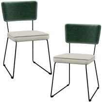 Kit 02 Cadeiras Decorativas Sala Jantar Allana L02 Facto Verde Musgo Linho Champagne - Lyam Decor