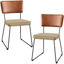 Kit 02 Cadeiras Decorativas Sala Jantar Allana L02 Sintético Camel Linho Bege Escuro - Lyam Decor
