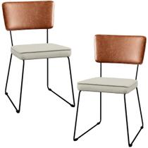 Kit 02 Cadeiras Decorativas Sala Jantar Allana L02 Sintético Camel Linho Champagne - Lyam Decor Kit 02 Cadeiras Decorativas Sala Jantar Allana L02 Sintético Camel Linho Champagne - Lyam Decor