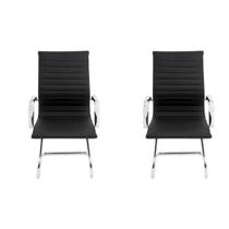 Kit 02 Cadeiras Diretor Fixa Eames Esteirinha Cromada Preta