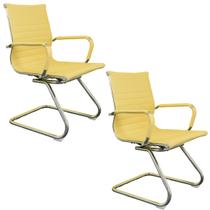 Kit 02 Cadeiras Diretor Fixas Charles Eames Cromada Bege