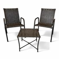 Kit 02 Cadeiras E 01 Mesa De Centro Para Varanda Reforçada com Junco Sintetico e Aço