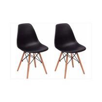 Kit 02 Cadeiras Eiffel Charles Eames em ABS Preta com Base de Madeira DSW