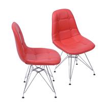 Kit 02 Cadeiras em Pu com Acabamento Acolchoado e em Botones Base: Cromada- Vermelha