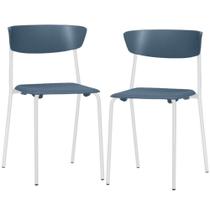 Kit 02 Cadeiras Empilhável Fixa Atom F02 Base Aço Branco Azul - Lyam Decor