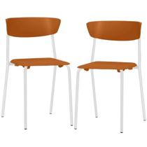 Kit 02 Cadeiras Empilhável Fixa Atom F02 Base Aço Branco Laranja - Lyam Decor