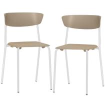 Kit 02 Cadeiras Empilhável Fixa Atom F02 Base Aço Branco Nude - Lyam Decor