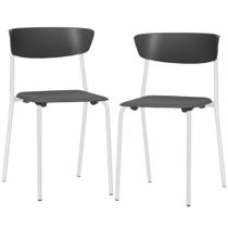 Kit 02 Cadeiras Empilhável Fixa Atom F02 Base Aço Branco Preto - Lyam Decor