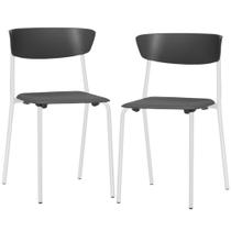 Kit 02 Cadeiras Empilhável Fixa Atom F02 Base Aço Branco Preto - Lyam Decor