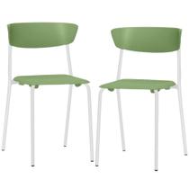 Kit 02 Cadeiras Empilhável Fixa Atom F02 Base Aço Branco Verde - Lyam Decor