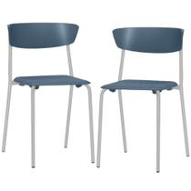 Kit 02 Cadeiras Empilhável Fixa Atom F02 Base Aço Cinza Azul - Lyam Decor