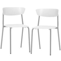 Kit 02 Cadeiras Empilhável Fixa Atom F02 Base Aço Cinza Branco - Lyam Decor