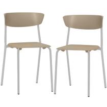 Kit 02 Cadeiras Empilhável Fixa Atom F02 Base Aço Cinza Nude - Lyam Decor