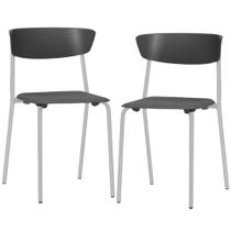 Kit 02 Cadeiras Empilhável Fixa Atom F02 Base Aço Cinza Preto - Lyam Decor