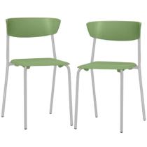 Kit 02 Cadeiras Empilhável Fixa Atom F02 Base Aço Cinza Verde - Lyam Decor