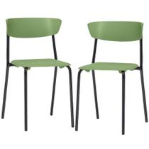 Kit 02 Cadeiras Empilhável Fixa Atom F02 Base Aço Preta Verde - Lyam Decor