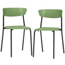 Kit 02 Cadeiras Empilhável Fixa Atom F02 Base Aço Preta Verde - Lyam Decor