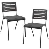 Kit 02 Cadeiras Empilhável Fixa Escritório Multiuso Base Preta Kimi P03 Preto - Lyam Decor Kit 02 Cadeiras Empilhável Fixa Escritório Multiuso Base Preta Kimi P03 Preto - Lyam Decor