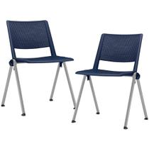 Kit 02 Cadeiras Empilhável Fixa Lift F02 Base Aço Cinza Azul - Lyam Decor