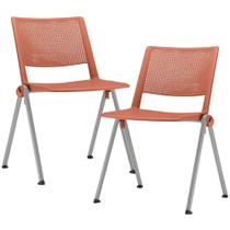 Kit 02 Cadeiras Empilhável Fixa Lift F02 Base Aço Cinza Laranja - Lyam Decor