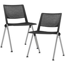 Kit 02 Cadeiras Empilhável Fixa Lift F02 Base Aço Cinza Preto - Lyam Decor