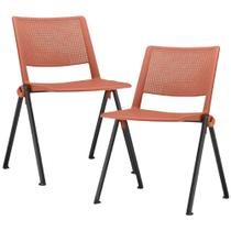 Kit 02 Cadeiras Empilhável Fixa Lift F02 Base Aço Preto Laranja - Lyam Decor