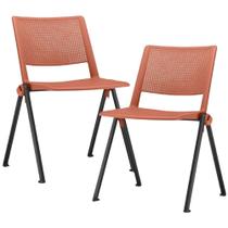 Kit 02 Cadeiras Empilhável Fixa Lift F02 Base Aço Preto Laranja - Lyam Decor