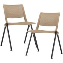 Kit 02 Cadeiras Empilhável Fixa Lift F02 Base Aço Preto Nude - Lyam Decor