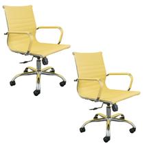 Kit 02 Cadeiras Escritório Diretor Esteirinha Eames Giratória e com Mecanismo Relax Bege