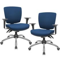 Kit 02 Cadeiras Escritório Executiva Office Giratória Cromada Baixa Flexi P03 Poliéster Azul-Lyam