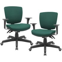Kit 02 Cadeiras Escritório Executiva Office Giratória Preto Baixa Flexi P03 Poliéster Verde - Lyam Kit 02 Cadeiras Escritório Executiva Office Giratória Preto Baixa Flexi P03 Poliéster Verde - Lyam