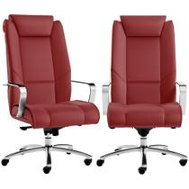 Kit 02 Cadeiras Escritório Presidente Executiva New Onix F02 Tecido Sintético Vermelho - Lyam Decor