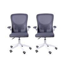 Kit 02 Cadeiras Escritório Rodizio Office Bytes Cinza