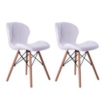 Kit 02 Cadeiras Estofada Jantar Charles Eames Eiffel Slim Wood Confort Branco