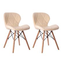 Kit 02 Cadeiras Estofada Jantar Charles Eames Eiffel Slim Wood Confort Creme